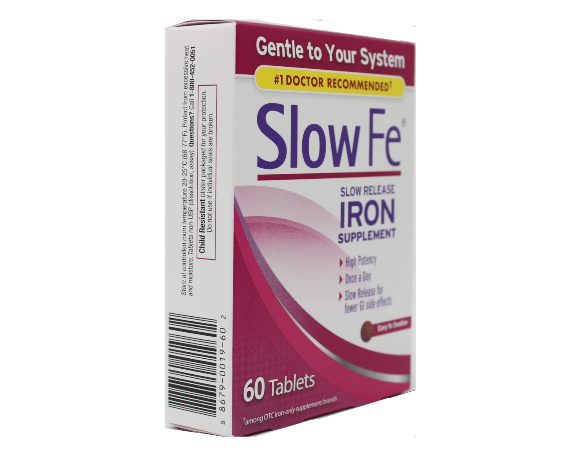Slow Fe packaging highlights a doctor-preferred iron option with gentle delivery.