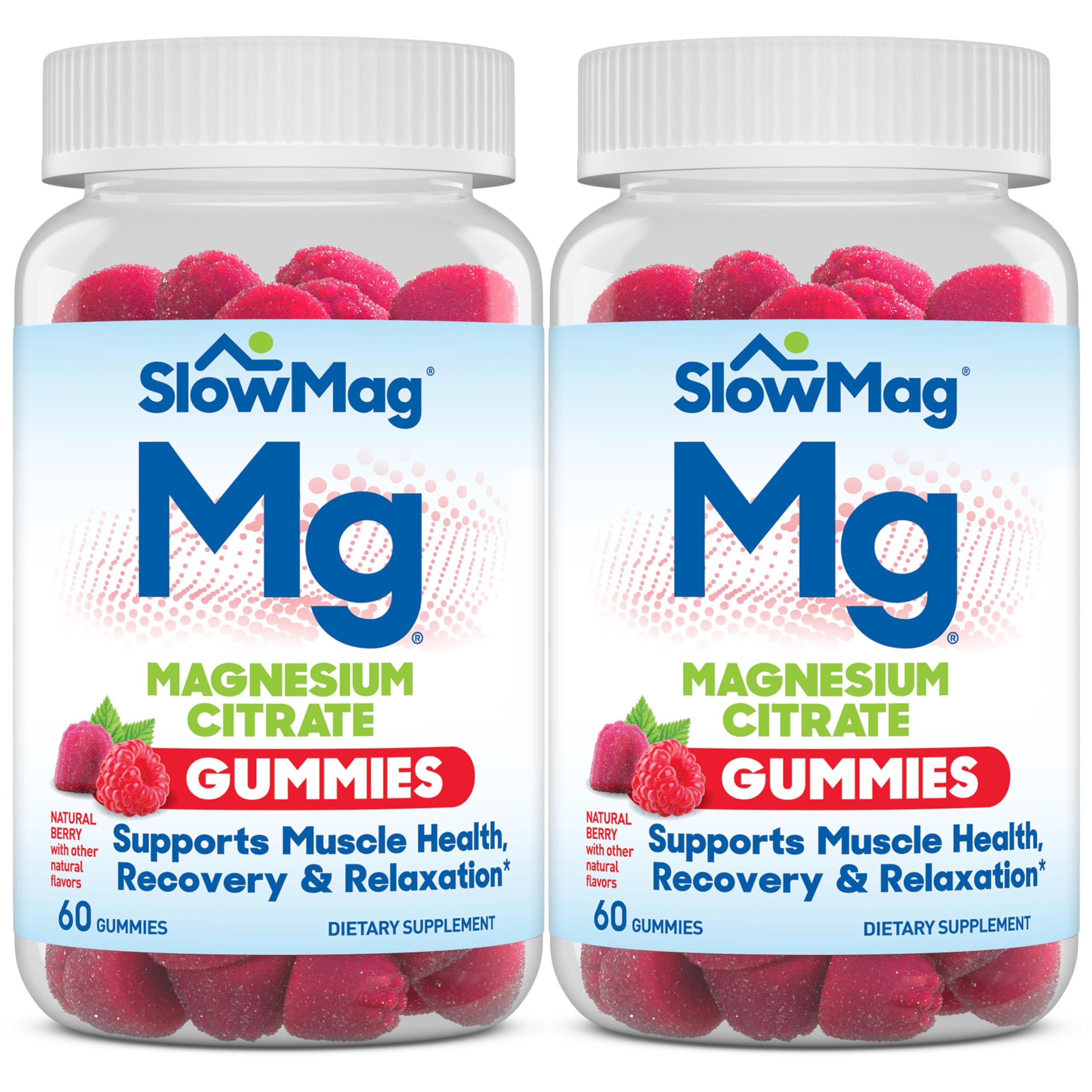 SlowMag bottle with berry gummies for daily muscle support.