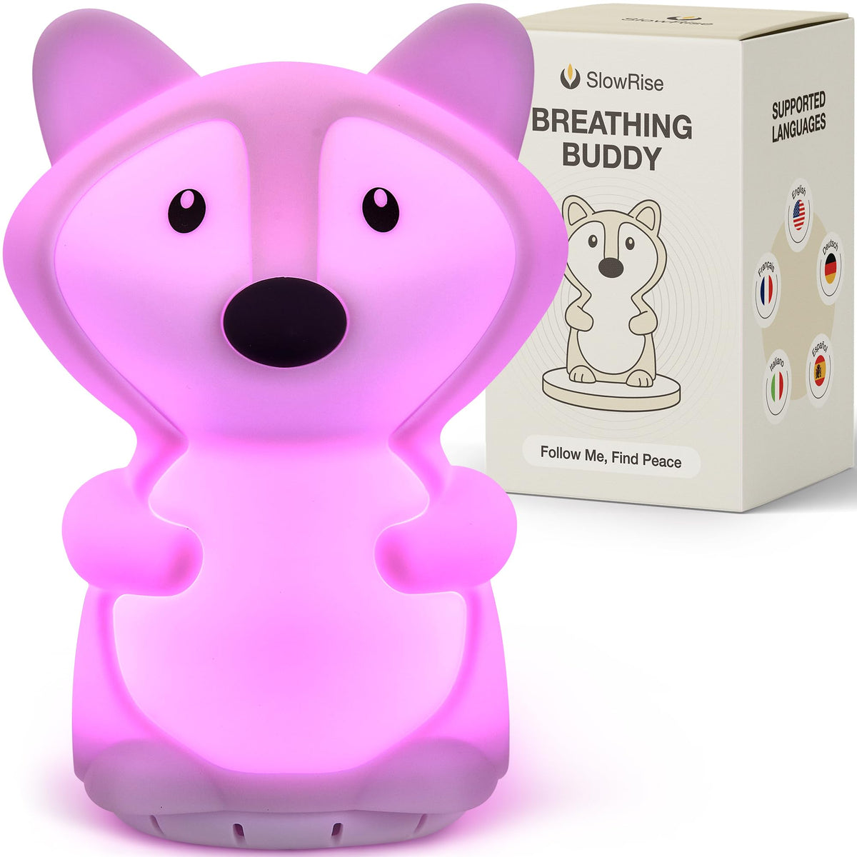SlowRise Speaking Breathing Lamp front view with calming light for daily mindfulness.