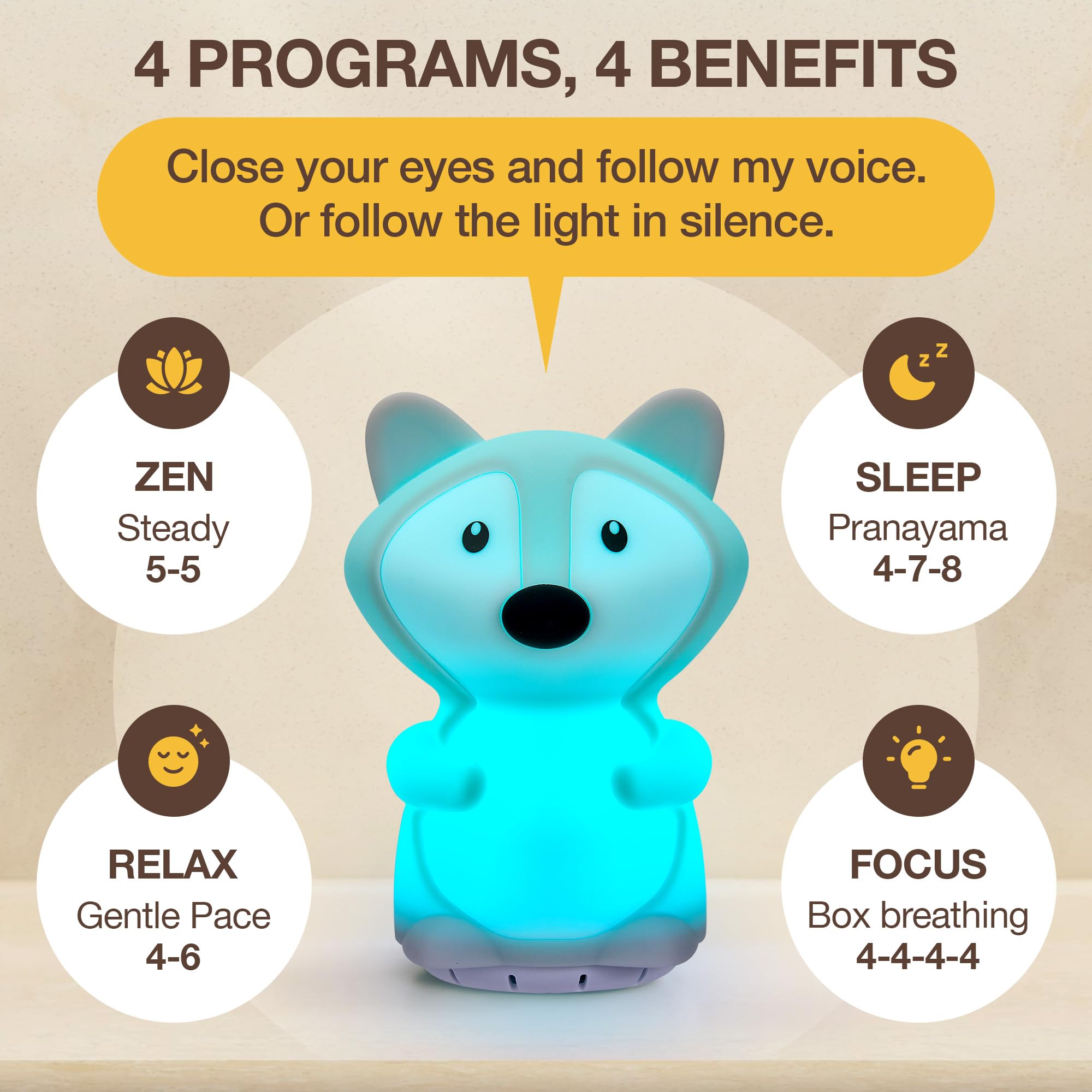 SlowRise lamp with voice prompts for guided meditation and relaxation.