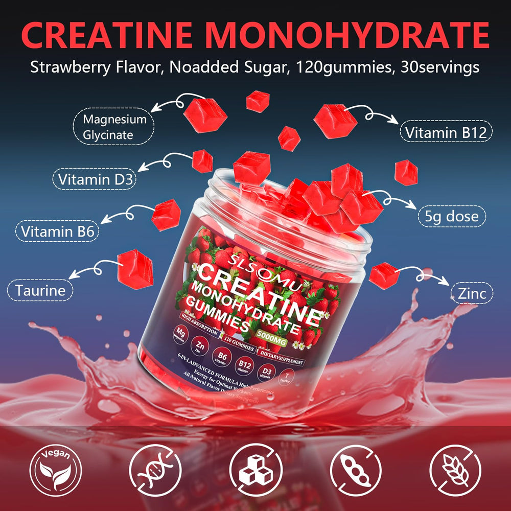 Slsomu Creatine Monohydrate Gummies in a gym bag for on-the-go energy