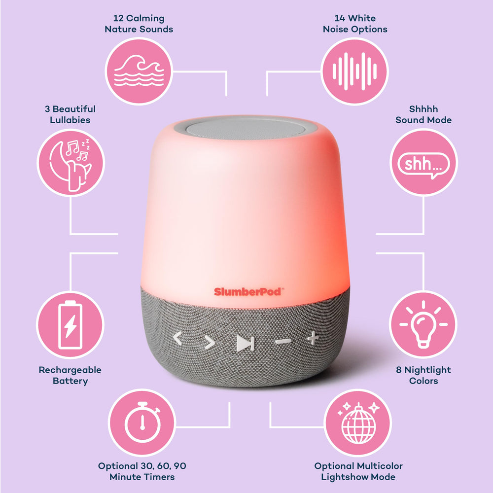 SlumberPod night light in red and amber aids comfort during diaper changes.