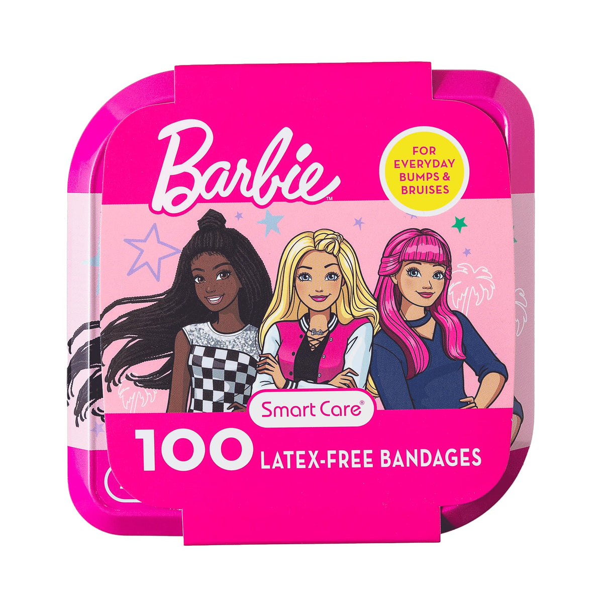 Smart Care Barbie Bandage Kit cover shows colorful bandages for kids' first aid routines.