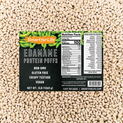 Smart for Life Soy Protein Puffs edamame bag, a high protein snack.