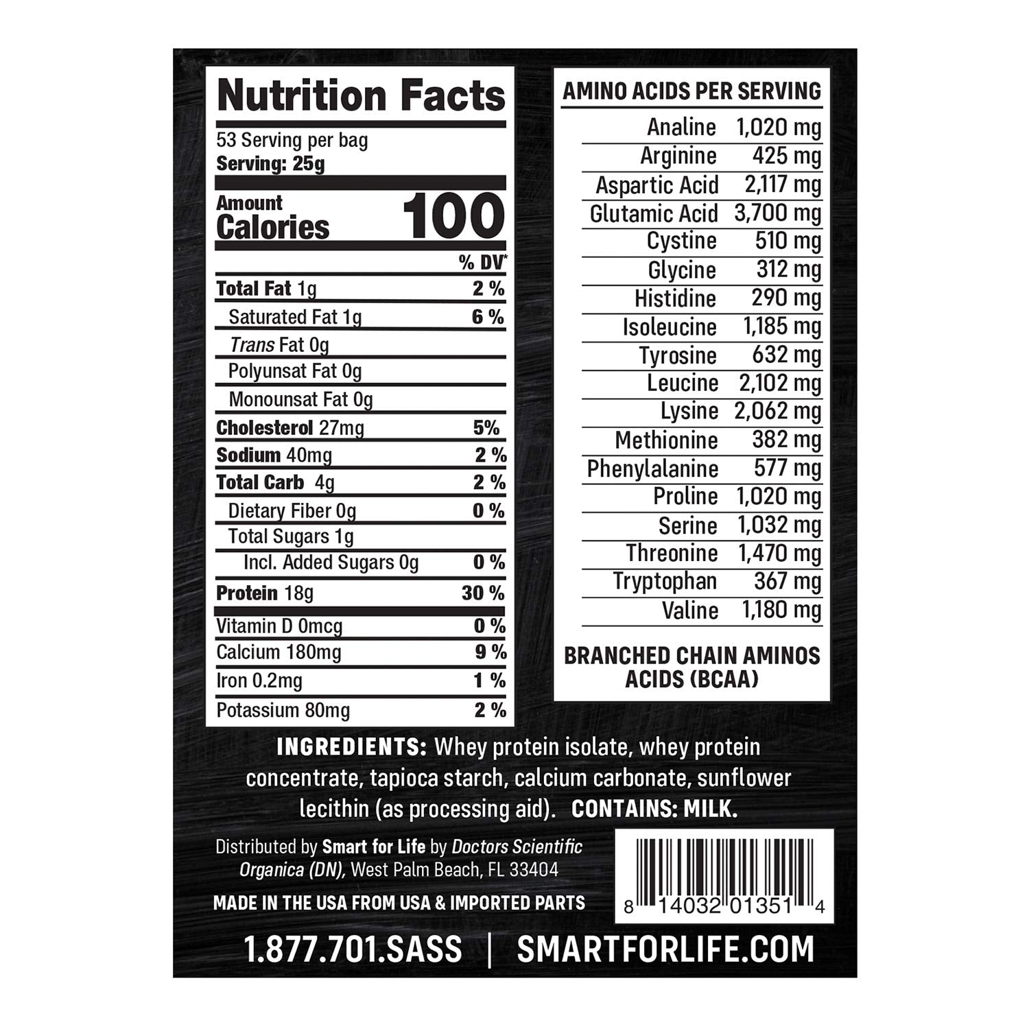 Smart for Life Whey Protein Puffs serving size and box with 53 servings