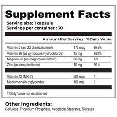 Smart Health d3-k2 capsule closeup highlights essential cofactors for absorption.