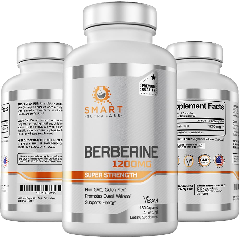 Smart Nutra Labs berberine bottle front view shows 1200mg potency for daily use