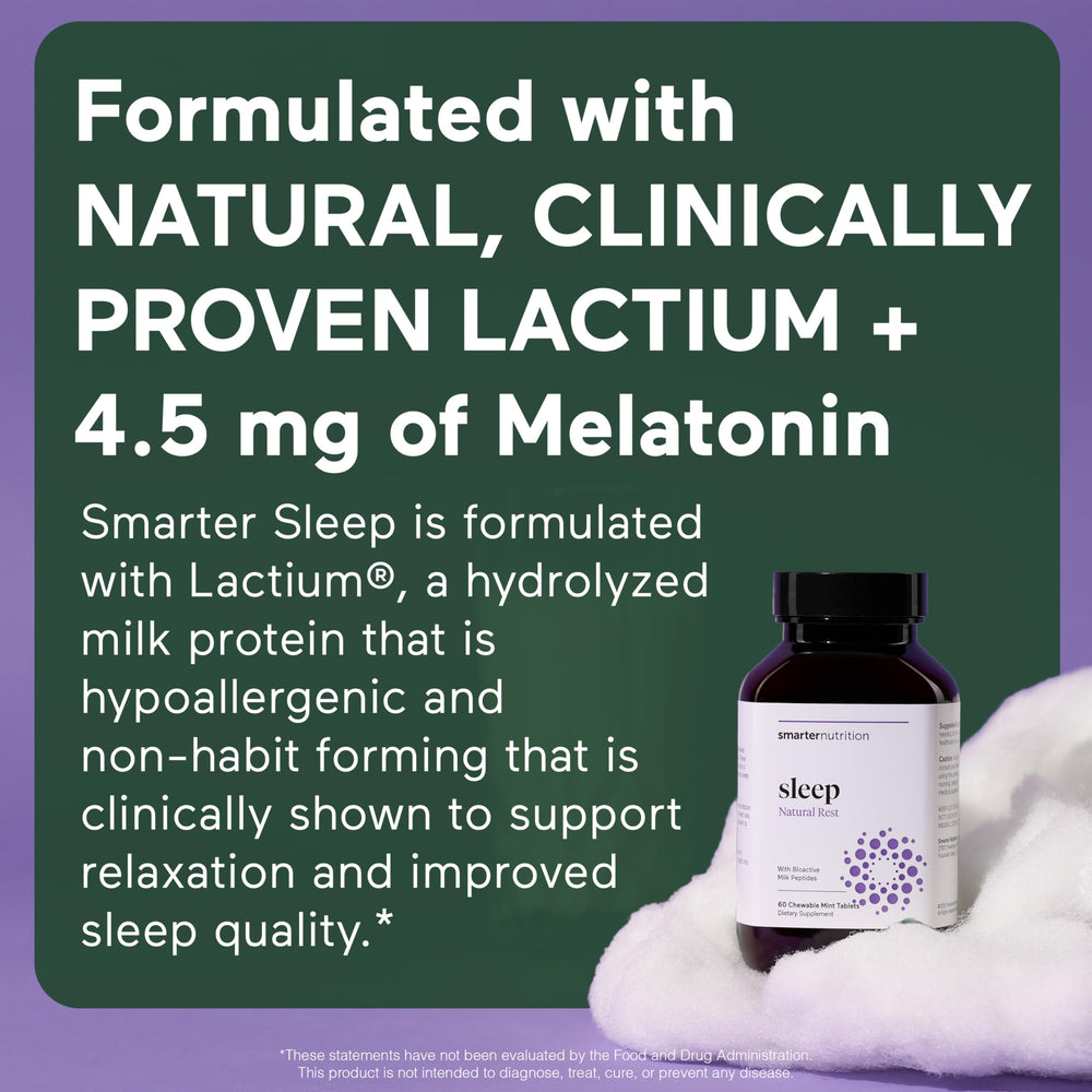 Smartenutrition label shows 4.5 mg melatonin per serving for easier sleep onset