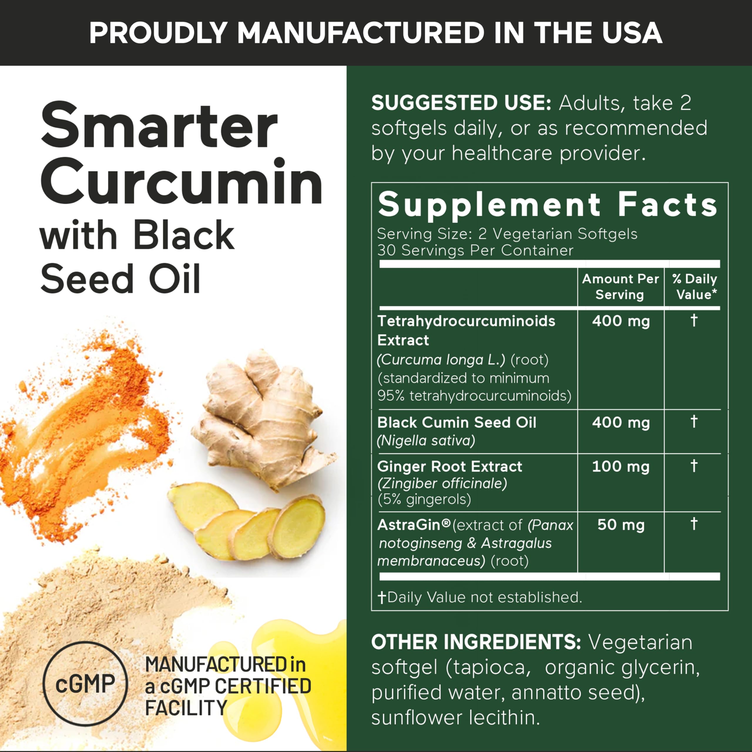 Smartenutrition Curcumin Softgels black seed oil graphic conveys antioxidant-rich blend.