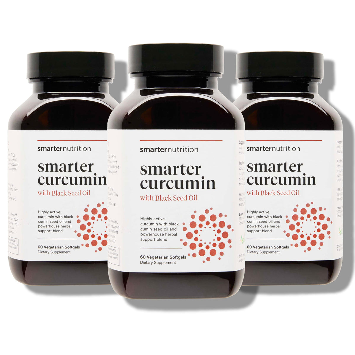 Smartenutrition Curcumin Softgels bottle front highlights vegan formula and high absorption potential.
