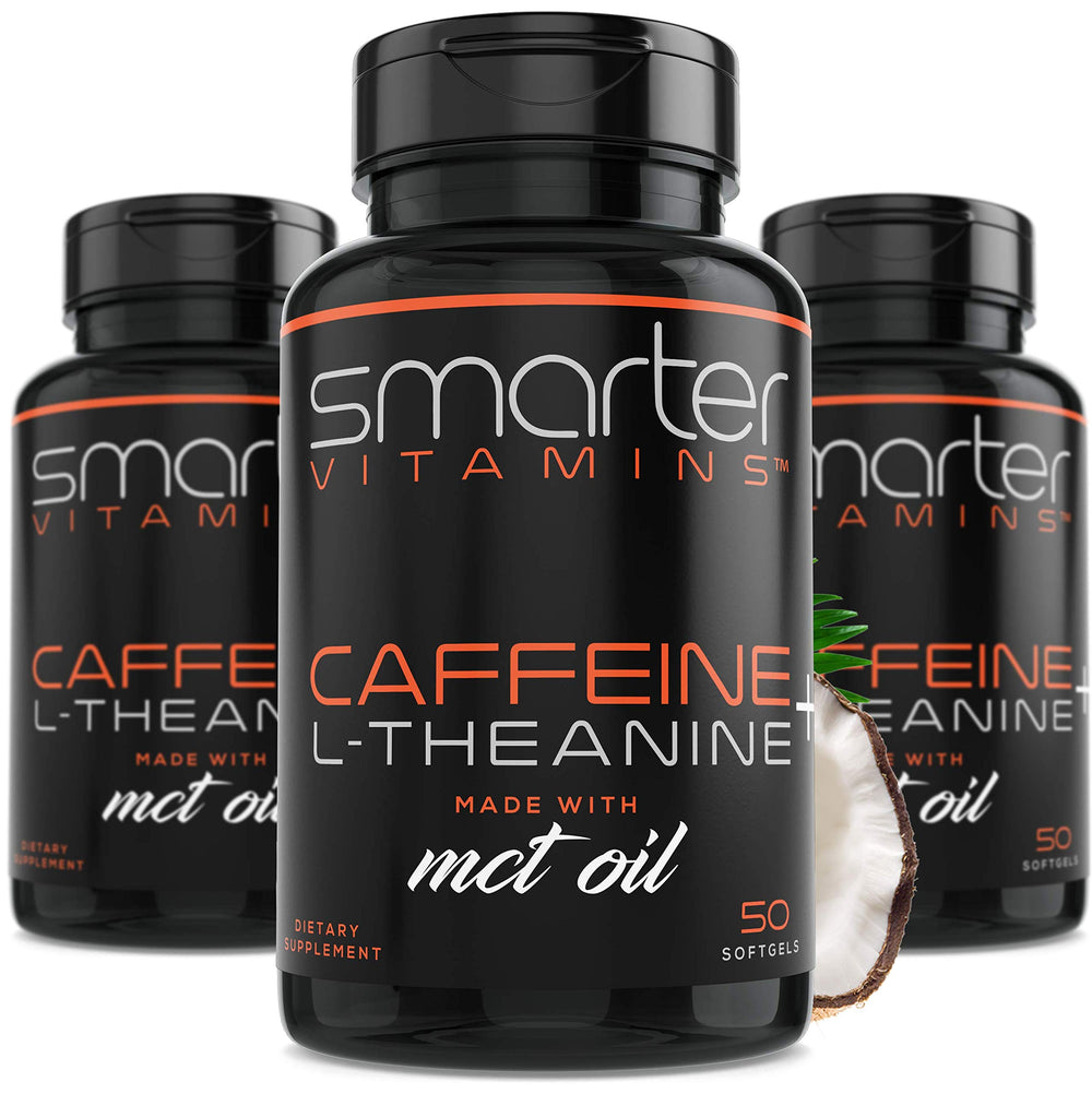 SmarterVitamins 3-pack energy capsules on a clean label for focused mornings.