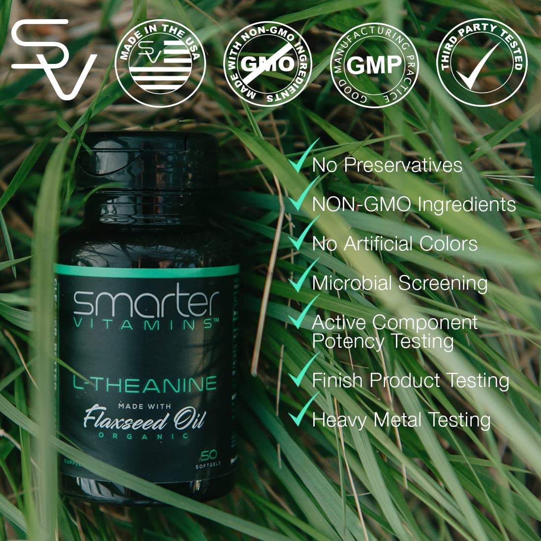 SmarterVitamins flaxseed oil visual emphasizing omega-3 and energy support.