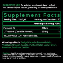 SmarterVitamins L-Theanine softgels closeup showing a clean, non-GMO formula.