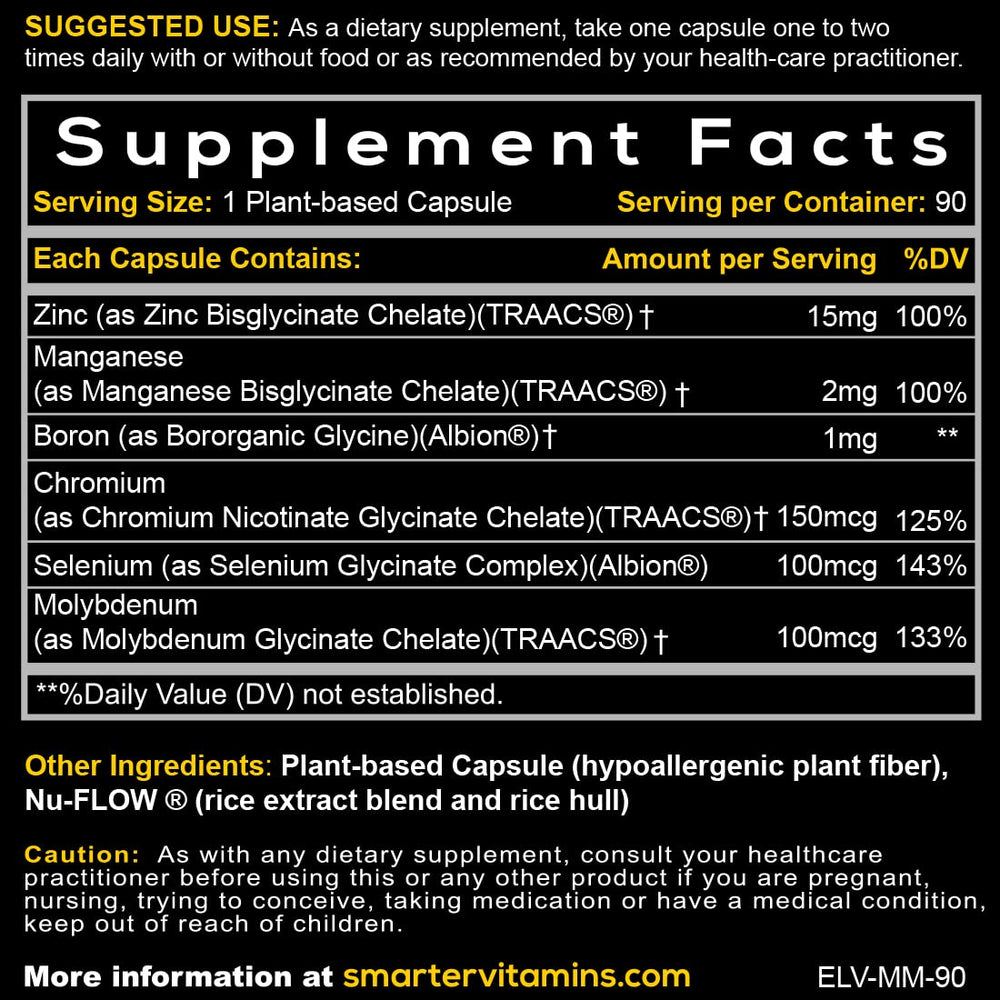 SmarterVitamins manganese boron chromium selenium molybdenum illustration emphasizing absorption