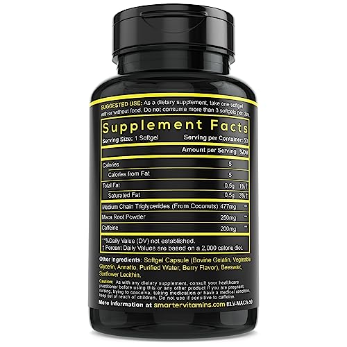 Smarter Energy Pills bottle side highlights easy-to-take softgels for busy mornings.