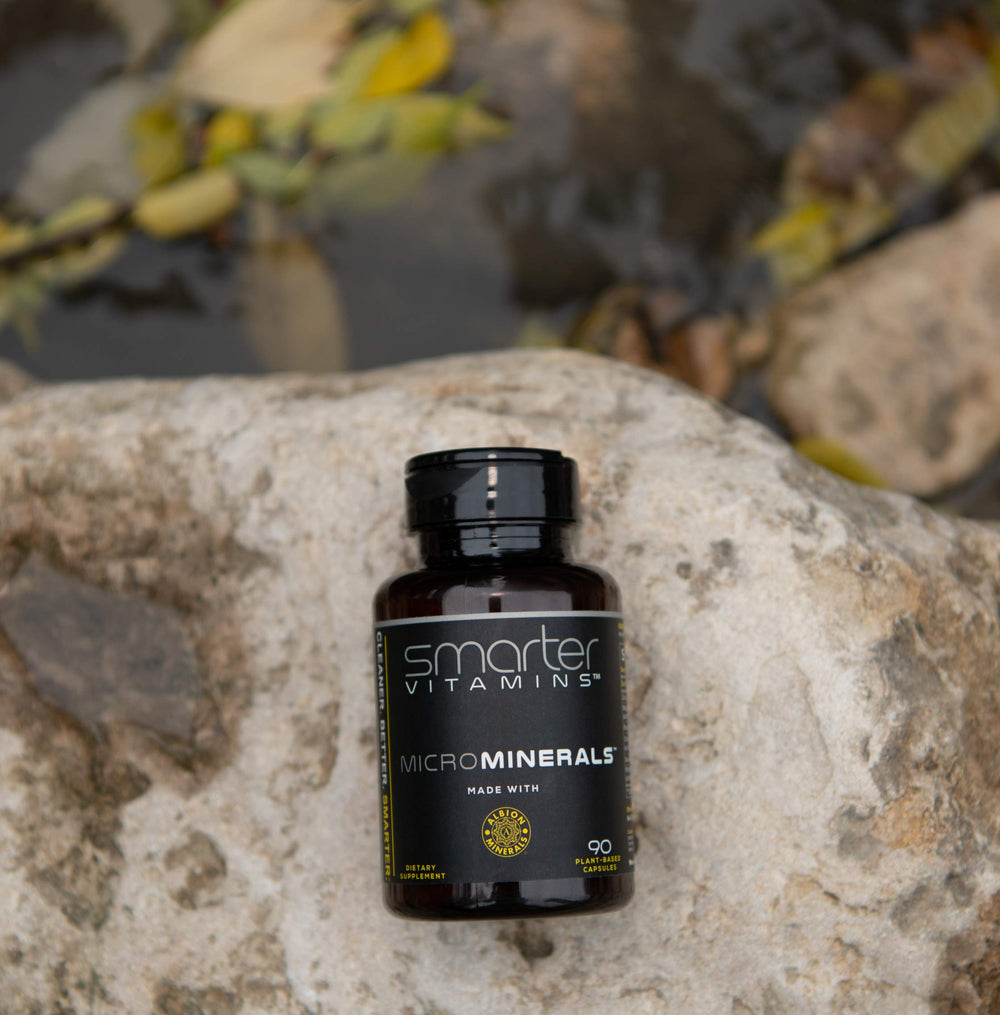 SmarterVitamins vegan supplement bottle on shelf in cabinet