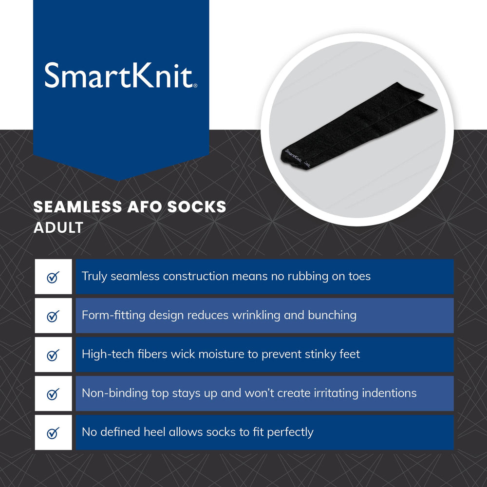 Smartknit Adult AFO Interface Socks in black showcase non-binding top for secure, comfortable wear.