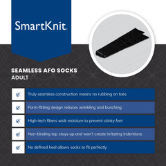 Smartknit Adult AFO Interface Socks in black showcase non-binding top for secure, comfortable wear.