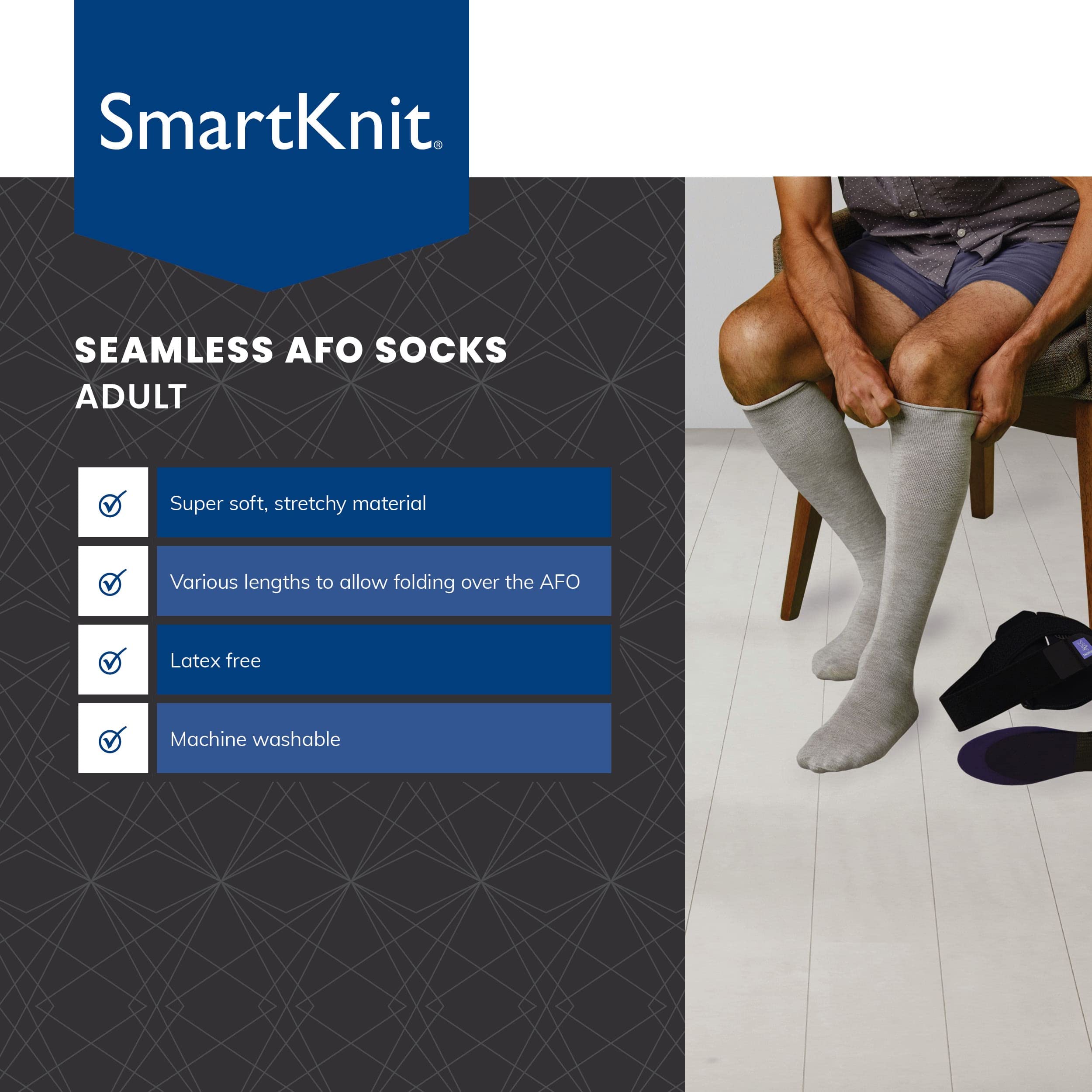 Smartknit AFO Interface Socks black with no-heel design for a contoured, stable fit.