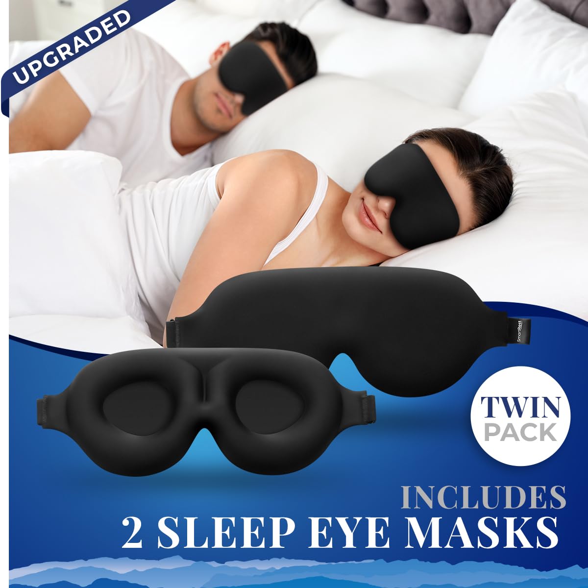 SmartRest Sleep Mask with adjustable straps, travel-ready for nights on the move.