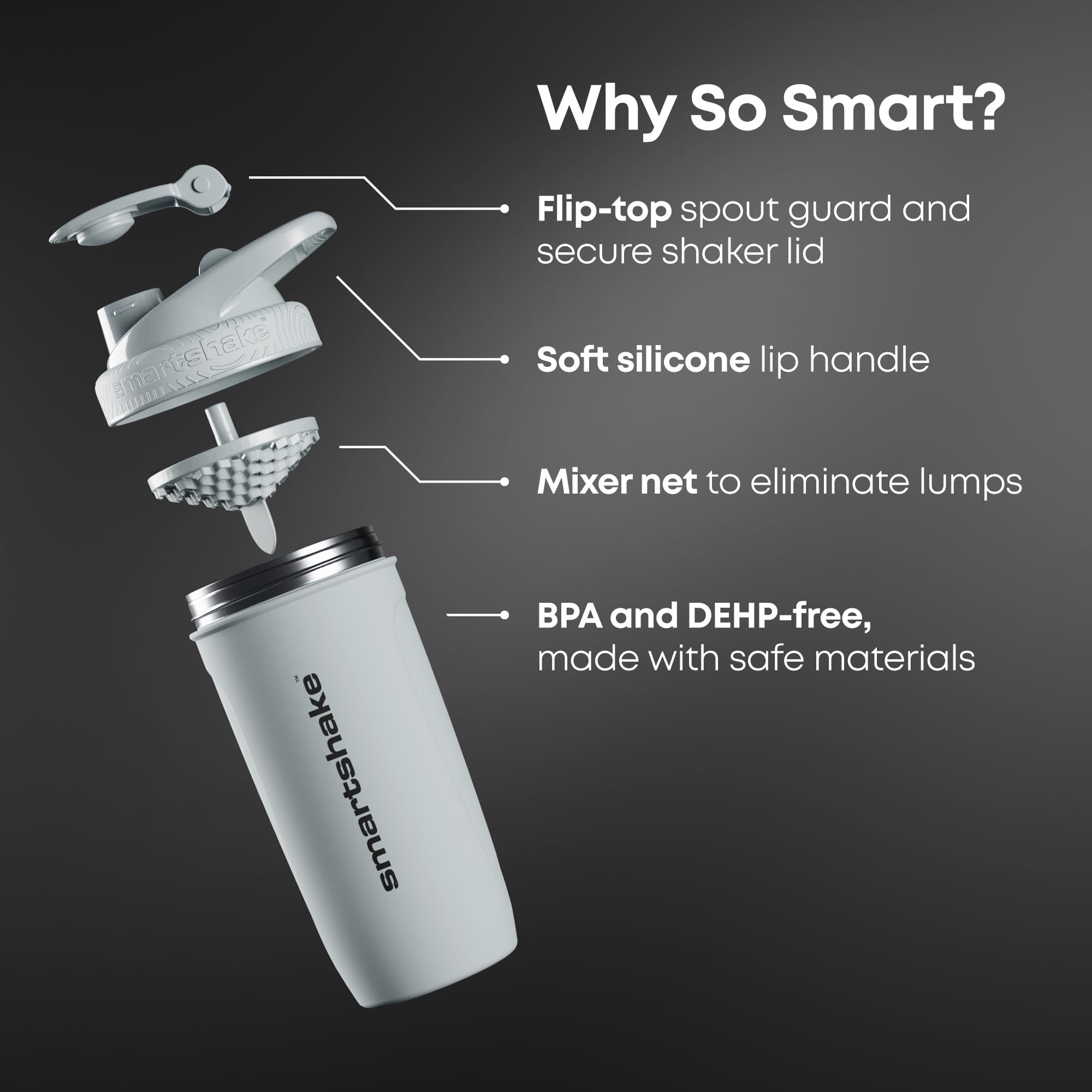 Smartshake Reforce mixer net ensures smooth blends with no lumps.