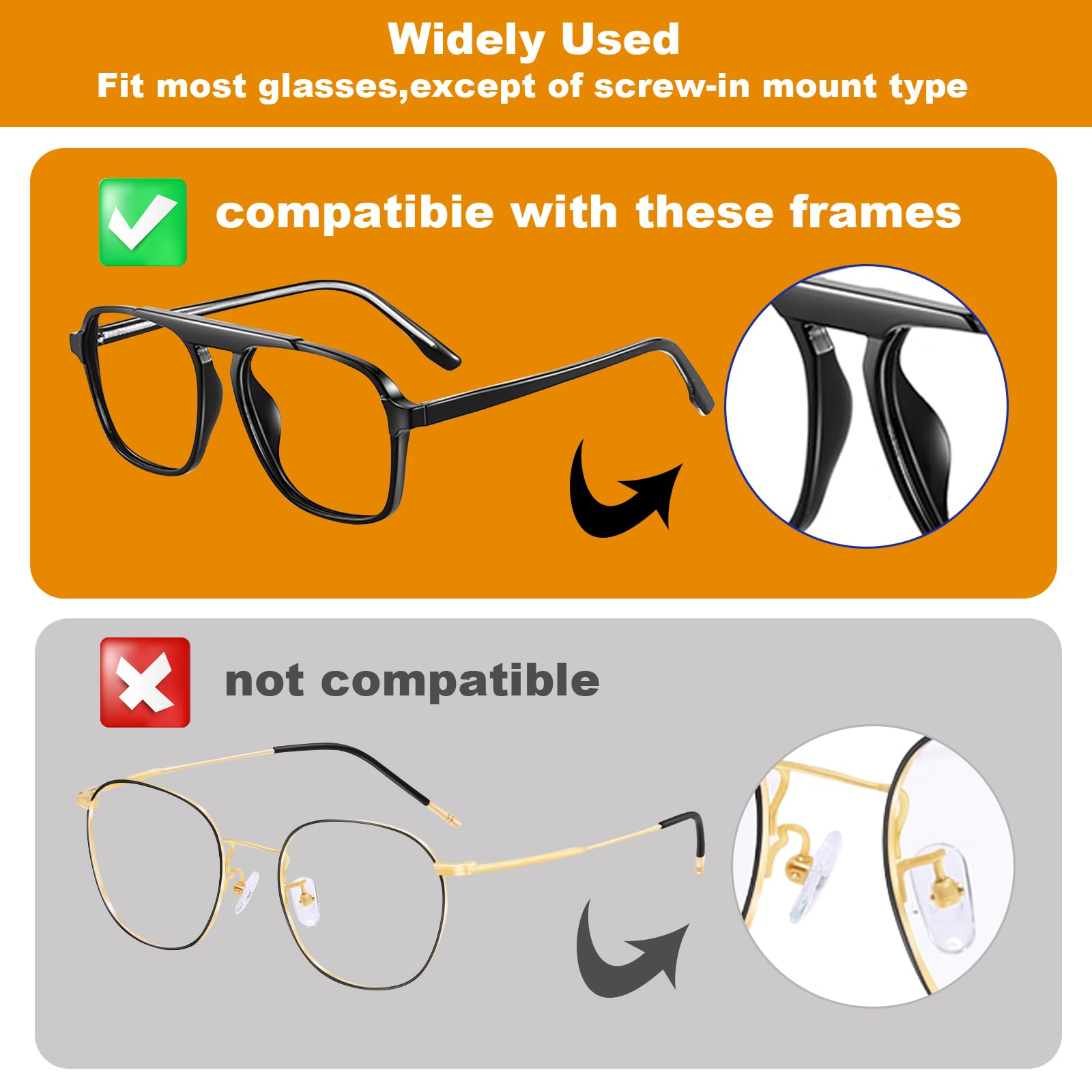 SMARTTOP nose pads attached to a glasses frame for improved fit.