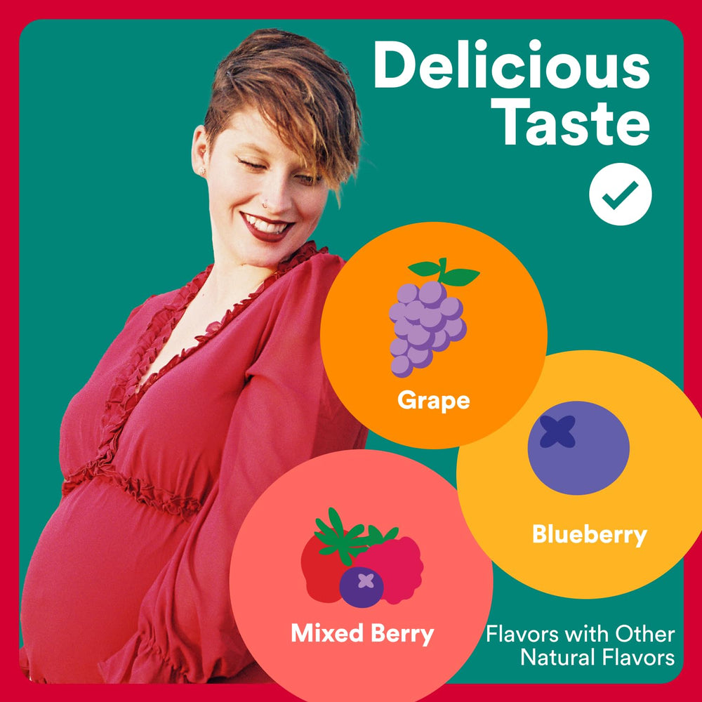 Mixed berry flavor SmartyPants prenatal gummies.