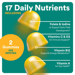 SmartyPants Prenatal bottle nutrition facts panel emphasizes 17 nutrients.