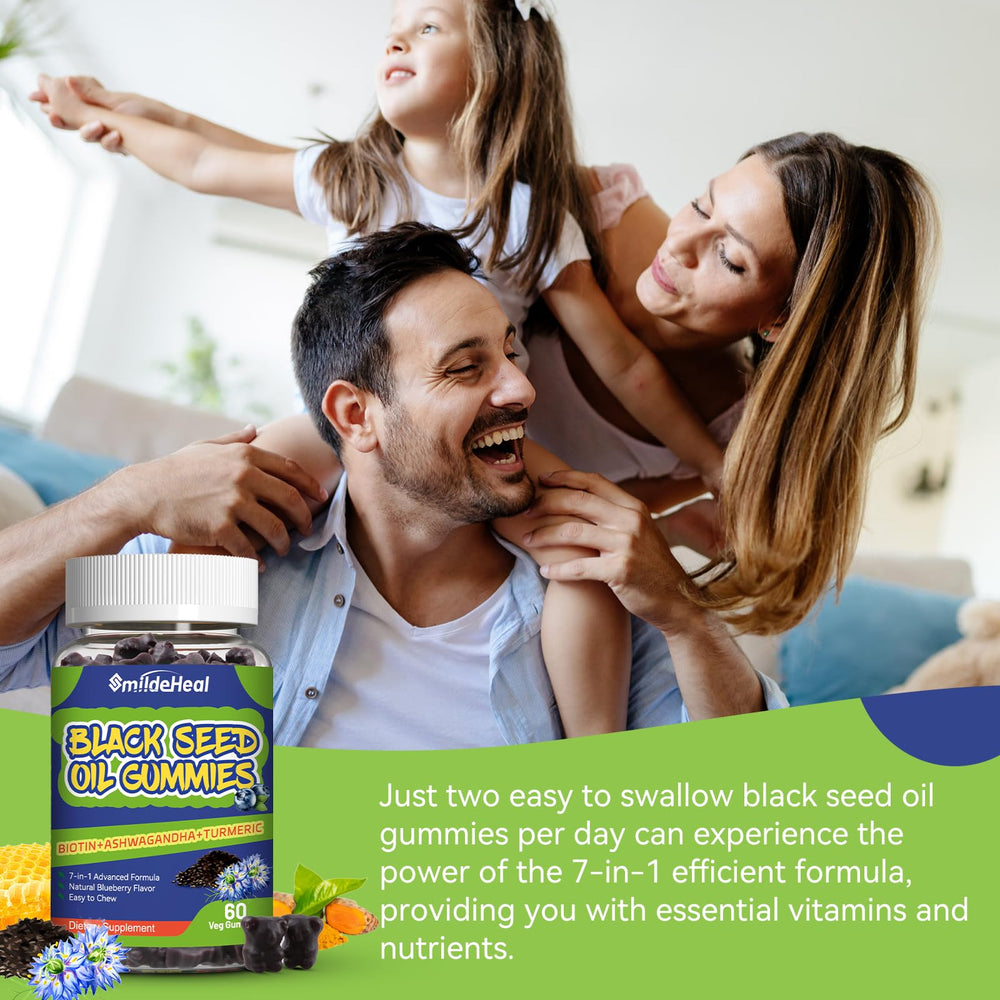 SmildeHeal gummies paired with a skincare setup imply hair and skin care benefits.