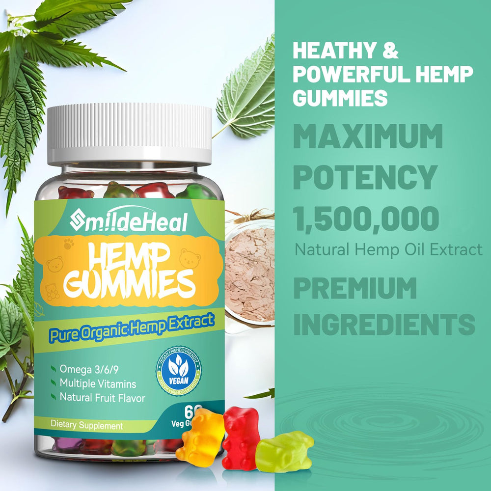 SmildeHeal hemp gummies 60-count-label highlights vegan gluten-free formula