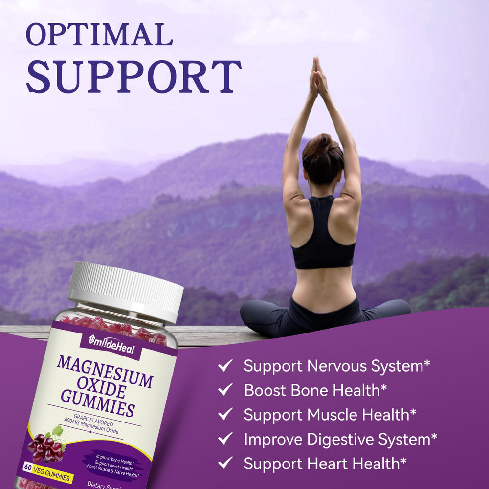 SmildeHeal magnesium gummies, grape flavor, no artificial colors or flavors.