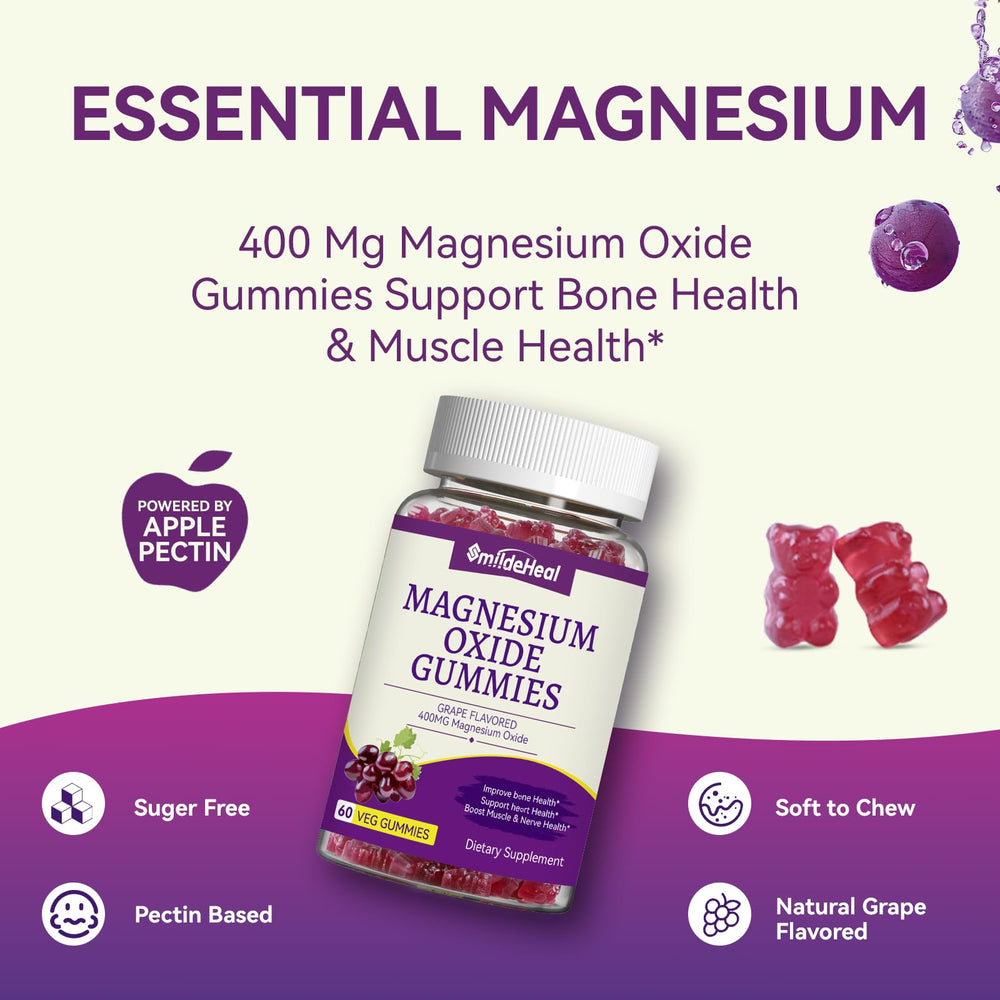 SmildeHeal gummies feature plant-based pectin texture, vegan-friendly magnesium chewables.