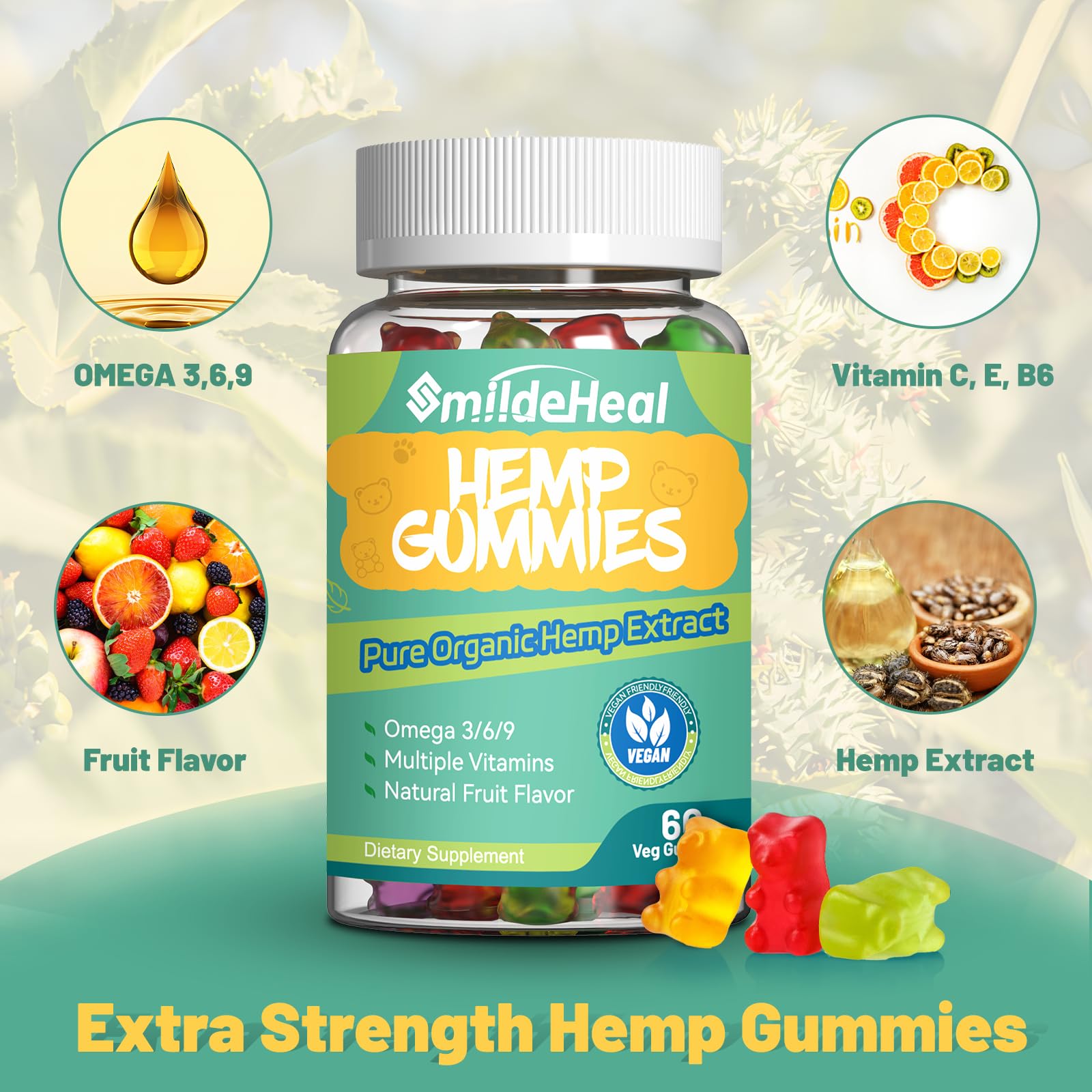 SmildeHeal organic-ingredients-closeup features vegan and gluten-free composition