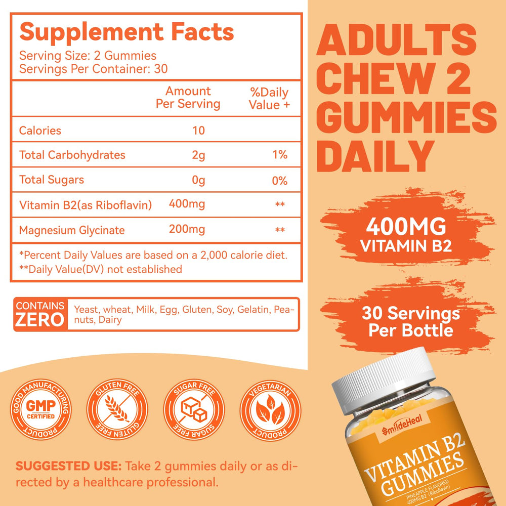 SmildeHeal Vitamin B2 Gummies pineapple flavor closeup, vegan daily energy uplift.