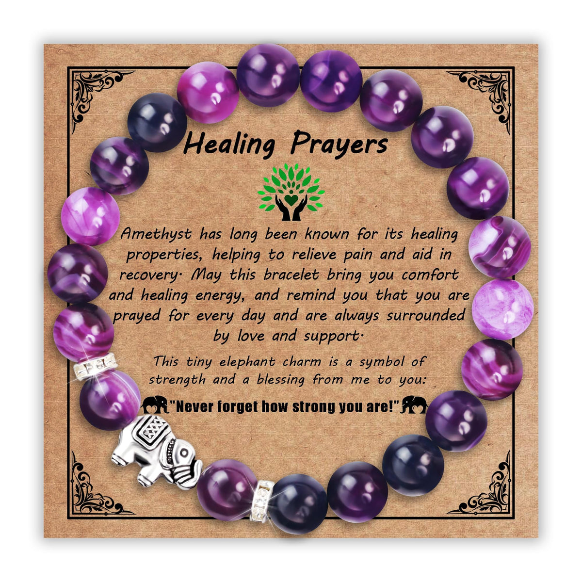 SmileBelle amethyst bracelet on wrist, calming stones for comfort.