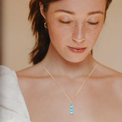 SmileBelle Aquamarine Necklace on a 17-inch chain with 2-inch extender for adjustable comfort.