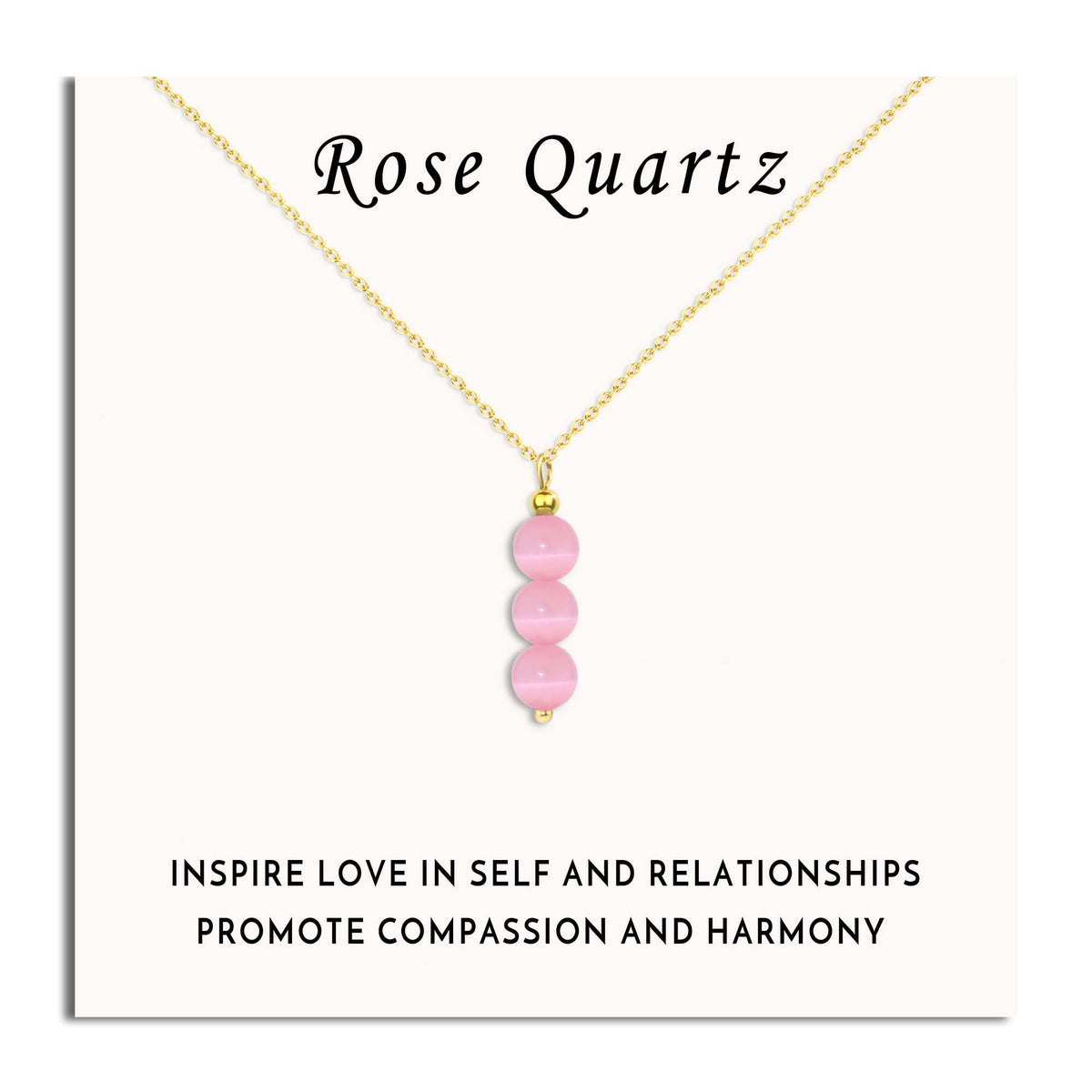 SmileBelle Rose Quartz Necklace close-up with pink beads, ideal for everyday wear.
