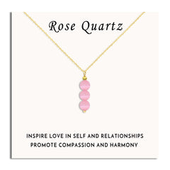 SmileBelle Rose Quartz Necklace close-up with pink beads, ideal for everyday wear.