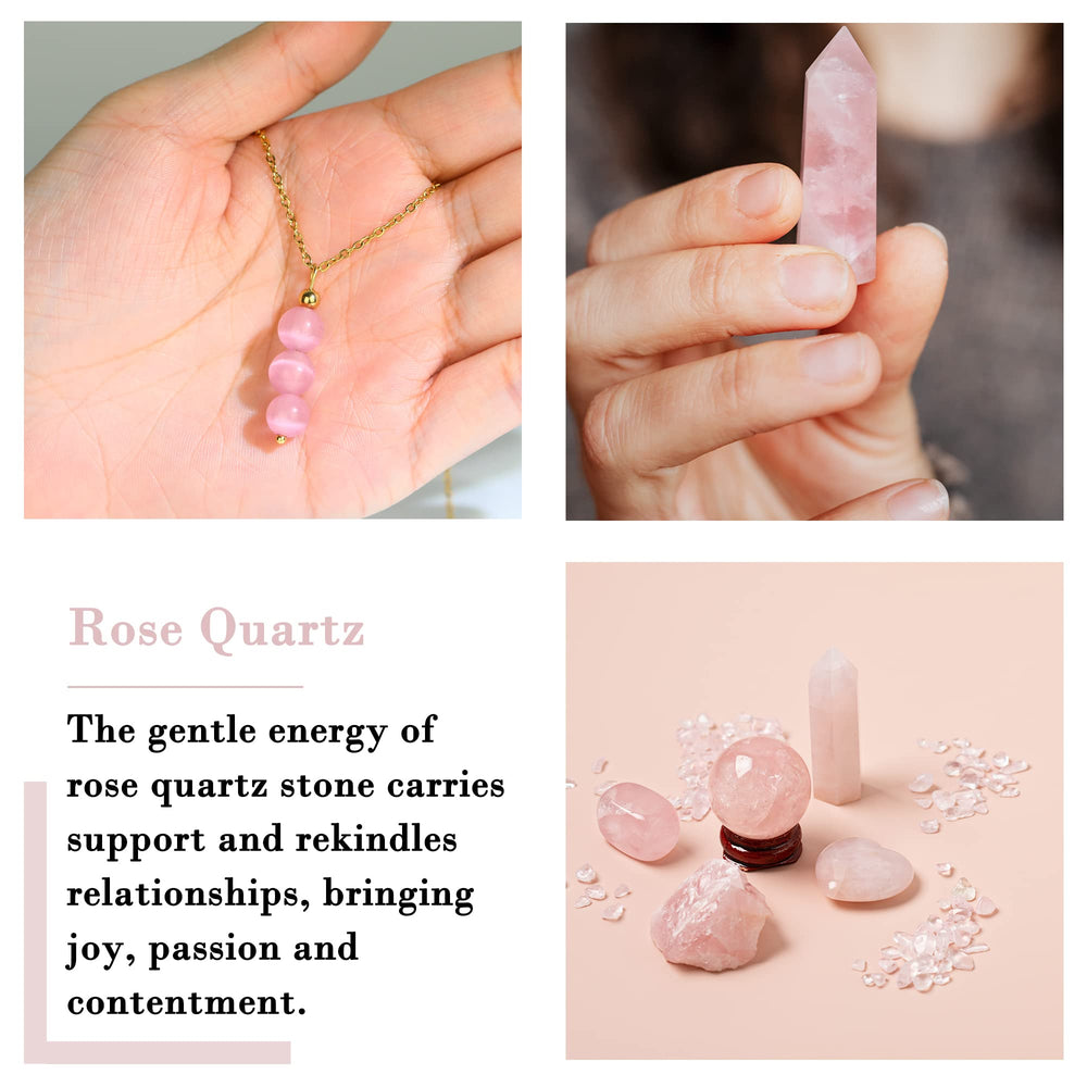 SmileBelle Rose Quartz pendant highlights soft pink tones, a thoughtful gift.
