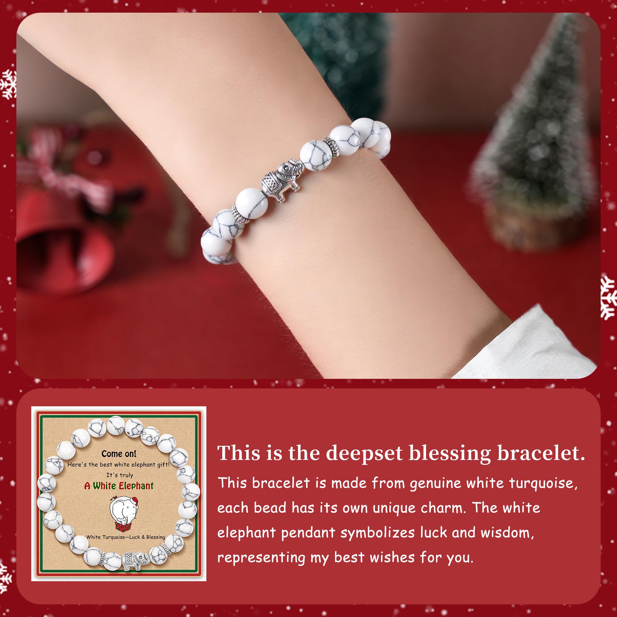 SmileBelle white elephant bracelet adjustable from 8 to 10 inches for comfortable wear.