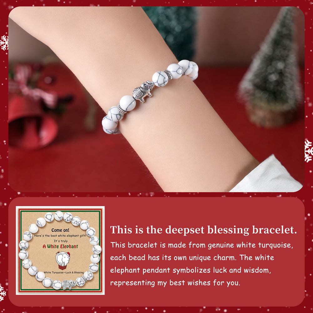 SmileBelle white elephant bracelet adjustable from 8 to 10 inches for comfortable wear.