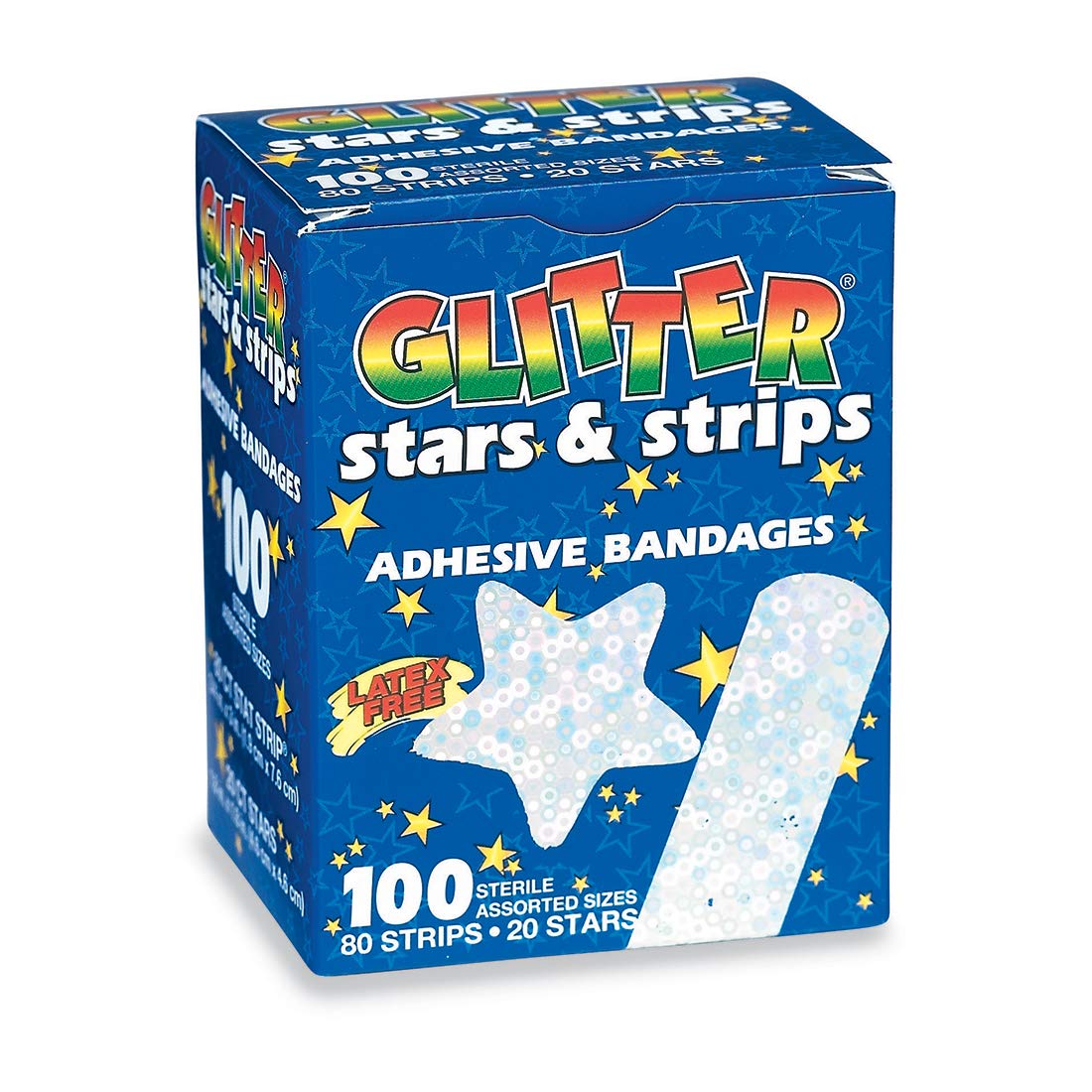 SmileMakers Glitter Stars and Strips Bandages brighten kid-friendly first aid moments.