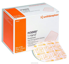 Smith & Nephew IV 3000 transparent adhesive dressing provides clear visibility and barrier protection.