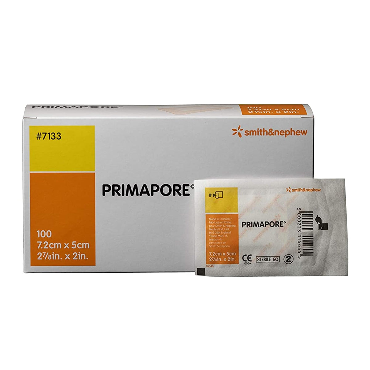 Smith & Nephew PRIMAPORE peripheral IV dressing pack showing breathable, flexible coverage.
