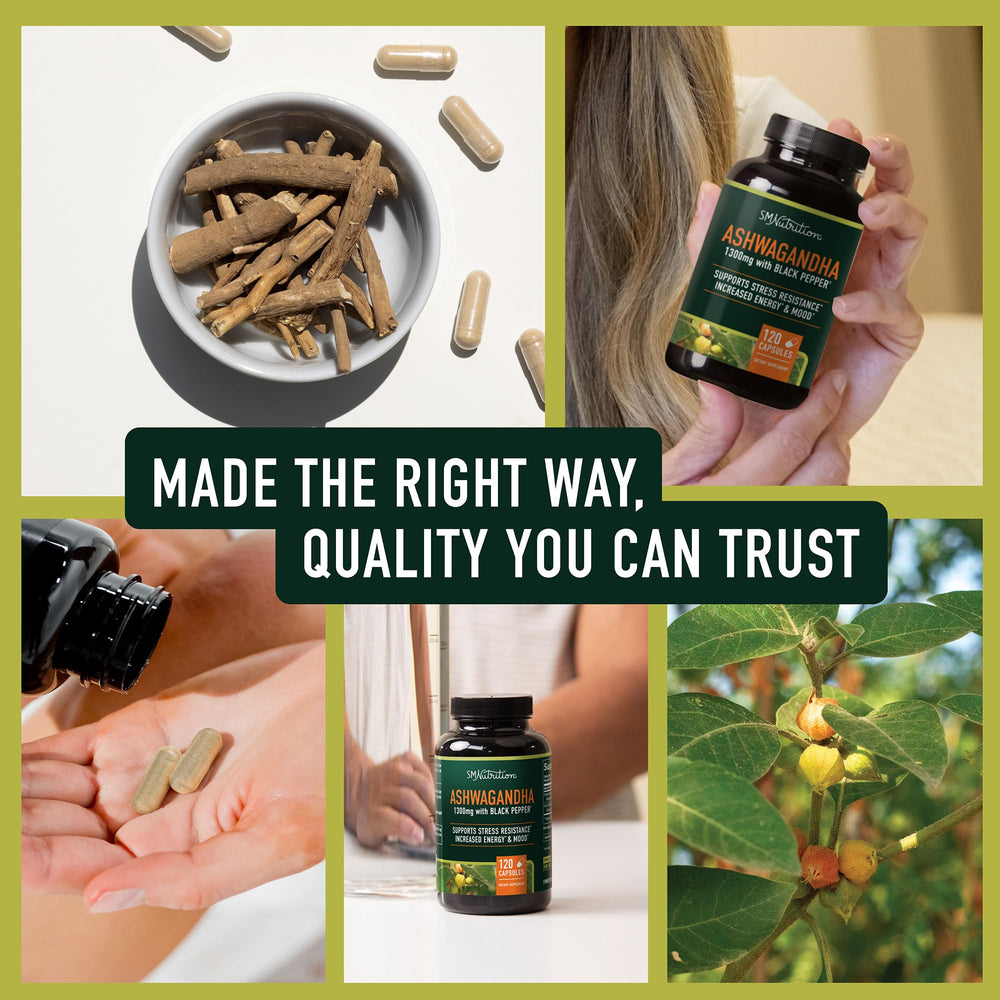 SMNutrition Ashwagandha root powder visual highlighting natural origin.
