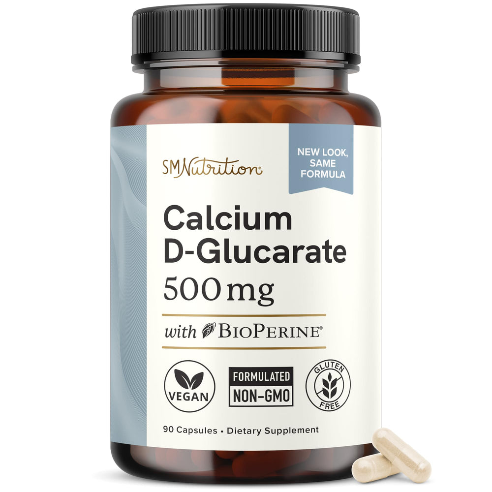 SMNutrition Calcium D-Glucarate bottle front view showing product for liver support and hormone balance.