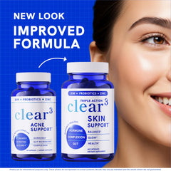 SMNutrition Clear-3 bottle-label closeup highlighting zinc, DIM and probiotic blend.