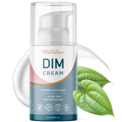 SMNutrition DIM Cream bottle close-up showing hormone balance support potential