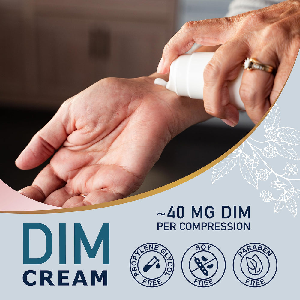 SMNutrition DIM Cream label close-up highlights soy-free and non-GMO formula