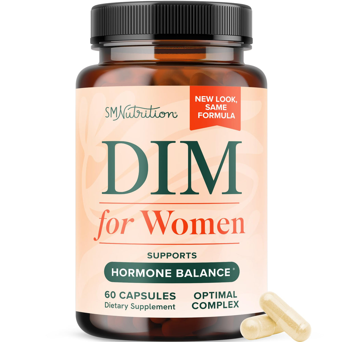 SMNutrition DIM supplement bottle promotes hormone balance support for women.